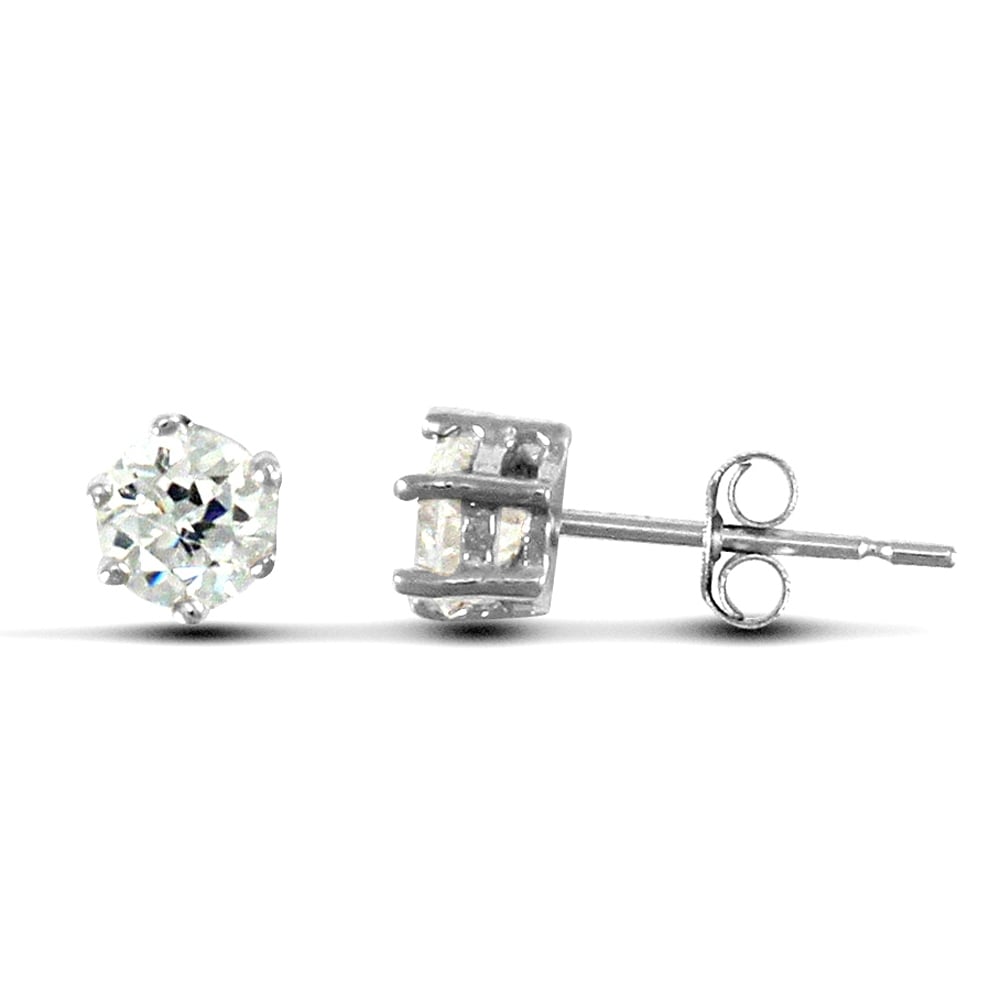 Solid 9ct White Gold White Round Brilliant Cubic Zirconia 6 Claw Solitaire Heavy Weight Stud Earrings, 3mm BF