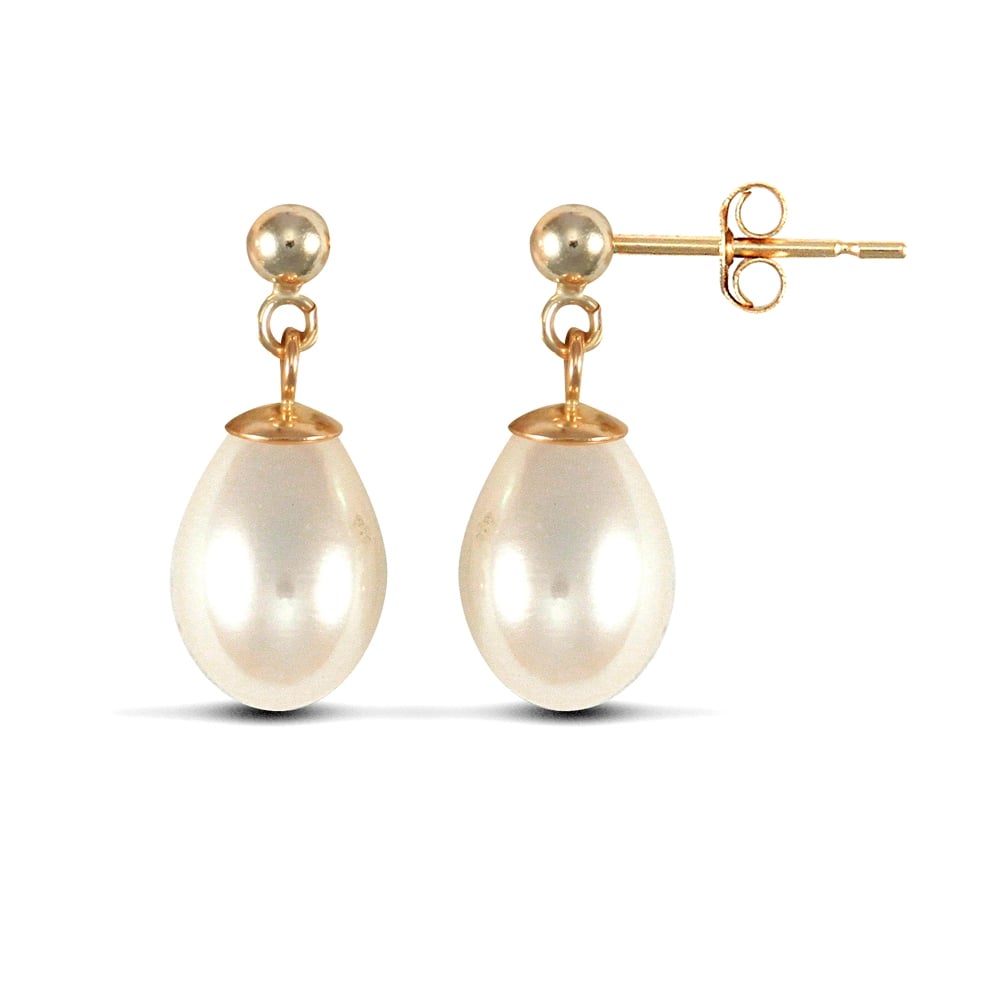 Ladies 9ct Yellow Gold Freshwater Cultured Pearl Tears of Joy Stud Drop Earrings 7x10mm