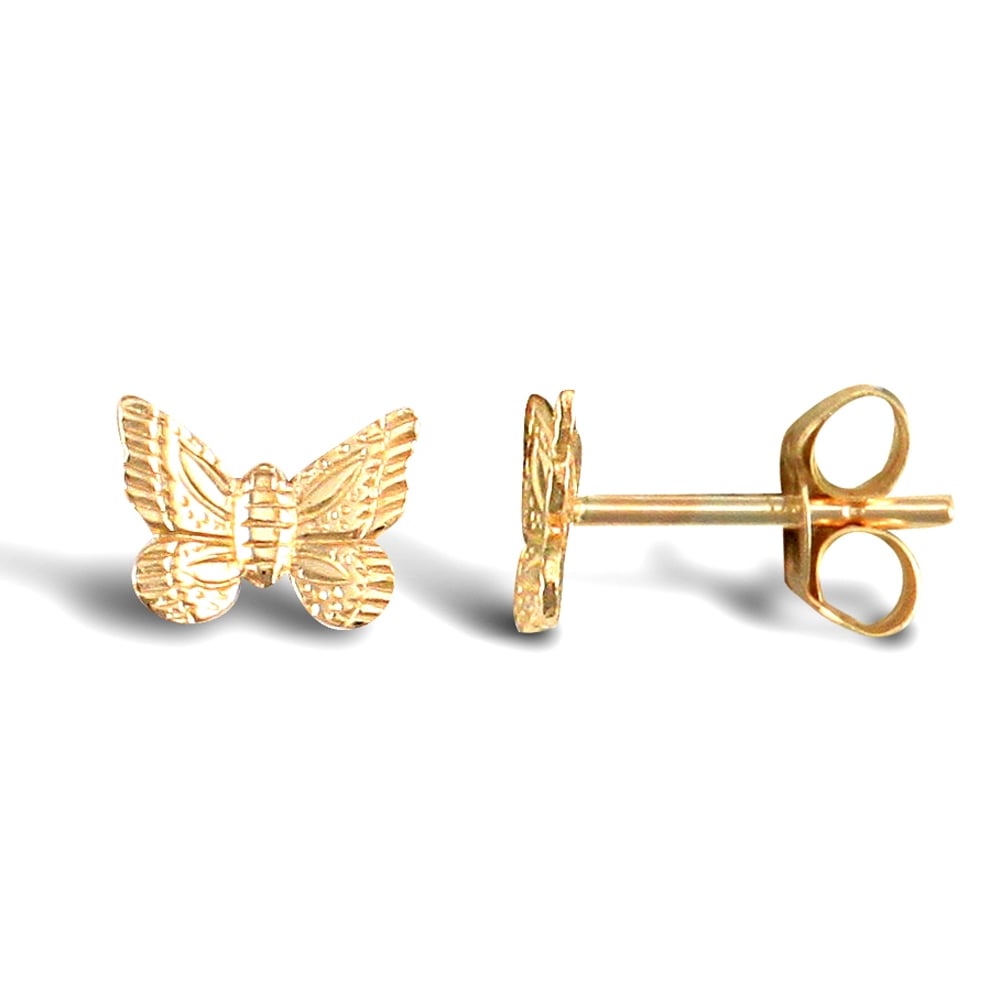 Ladies 9ct Yellow Gold Butterfly Stud Earrings