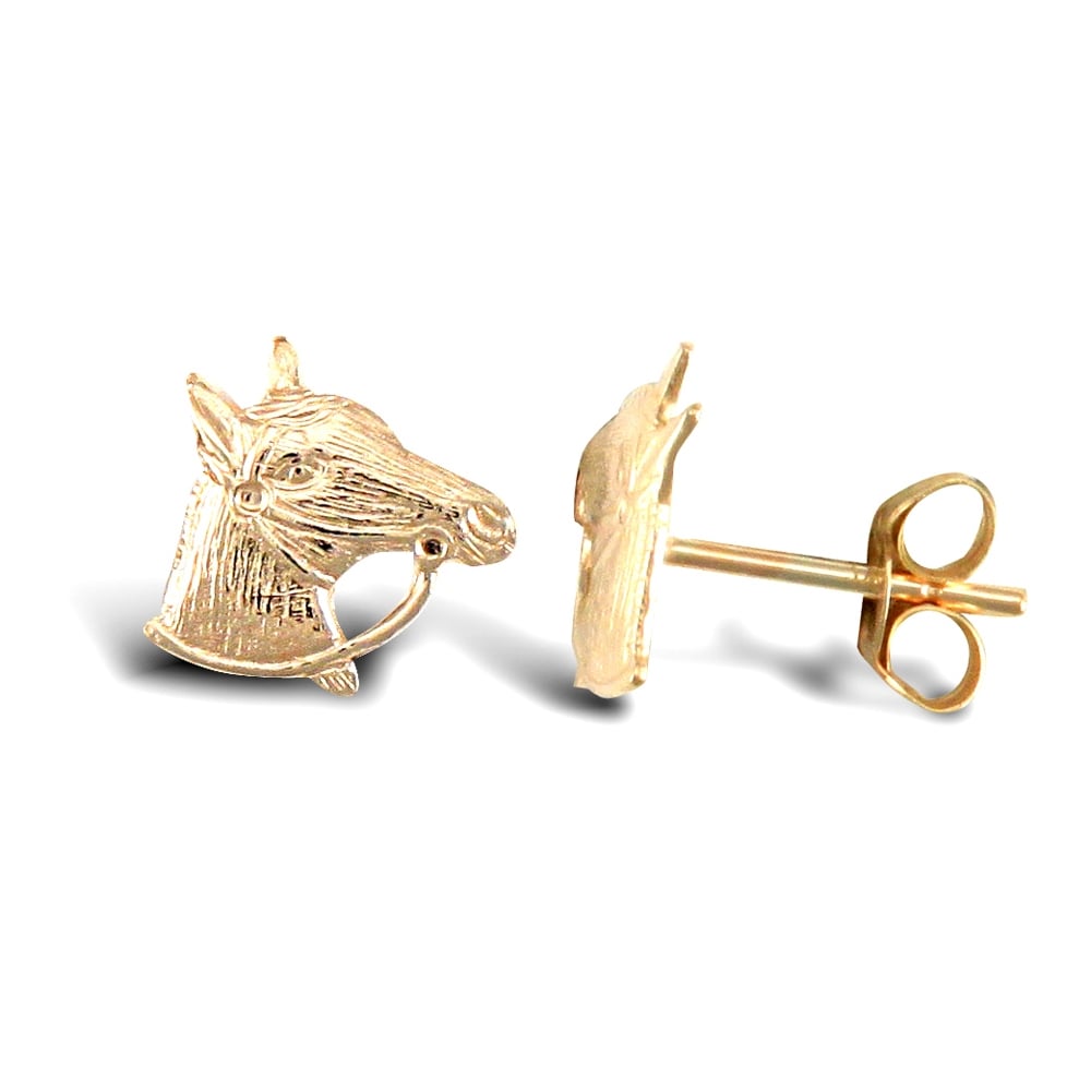 Ladies 9ct Yellow Gold Horse Head Stud Earrings