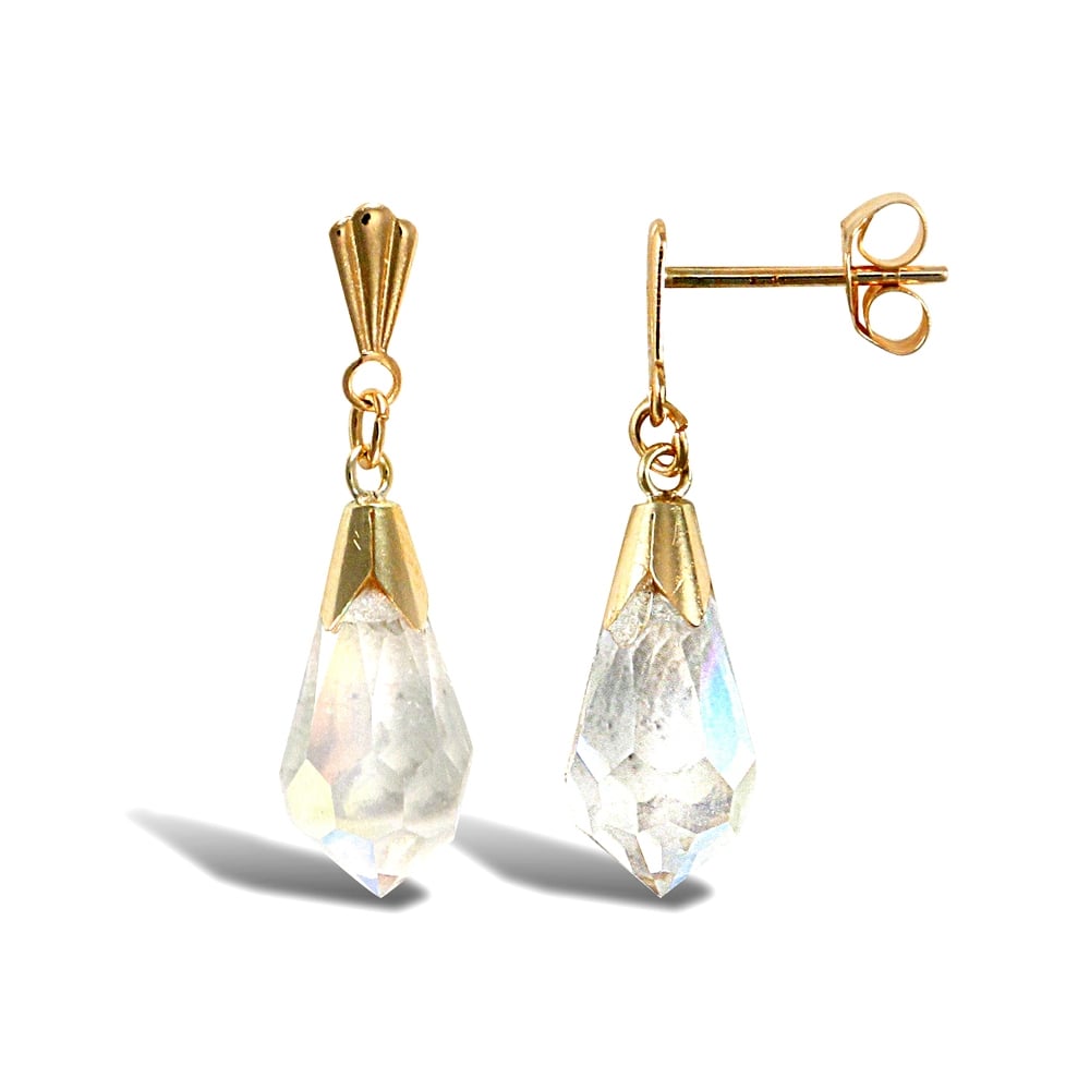 Ladies 9ct Yellow Gold Rainbow Pear Crystal Chandelier Tears of Joy Drop Earrings