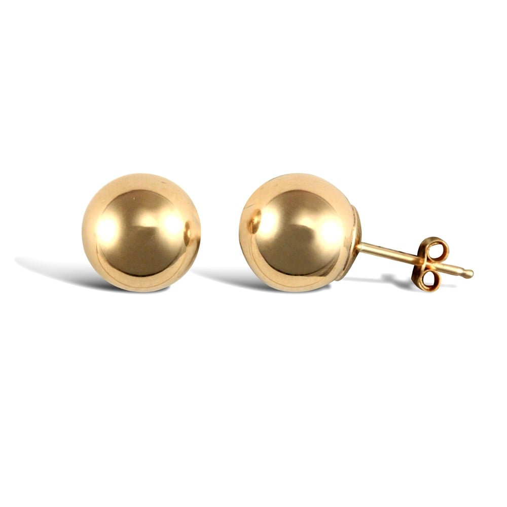 Ladies 9ct Yellow Gold Ball Bead Stud Earrings, 8mm