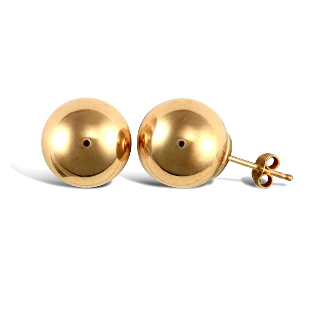 Ladies 9ct Yellow Gold Ball Bead Stud Earrings, 10mm