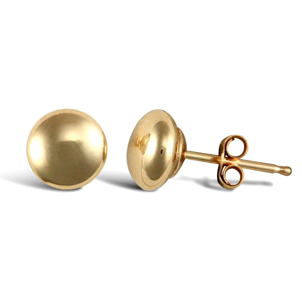 Ladies 9ct Yellow Gold Button Pebble Stud Earrings, 6mm