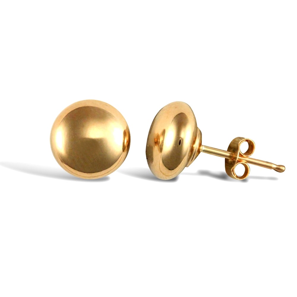 Ladies 9ct Yellow Gold Button Pebble Stud Earrings, 7mm