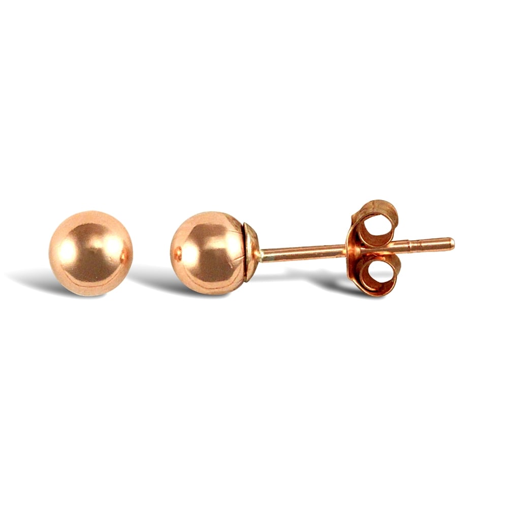 Ladies 9ct Rose Gold Ball Bead Stud Earrings, 4mm