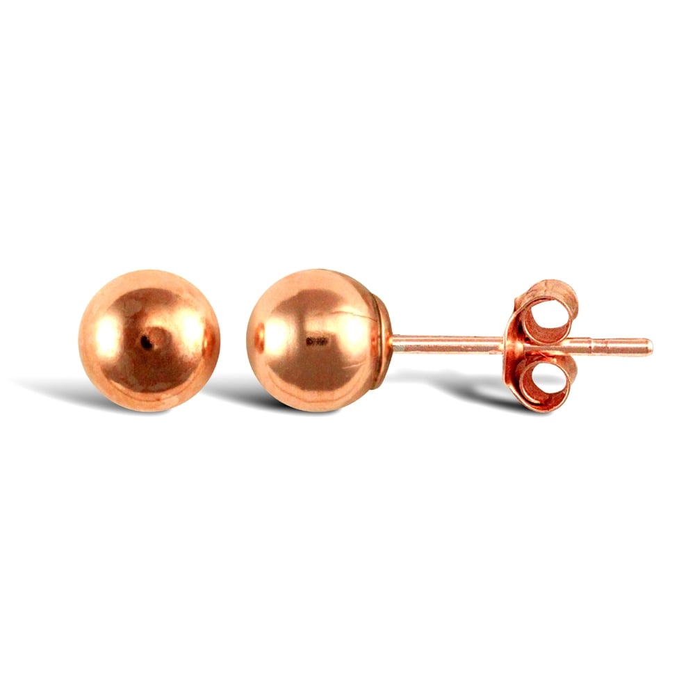 Ladies 9ct Rose Gold Ball Bead Stud Earrings, 5mm