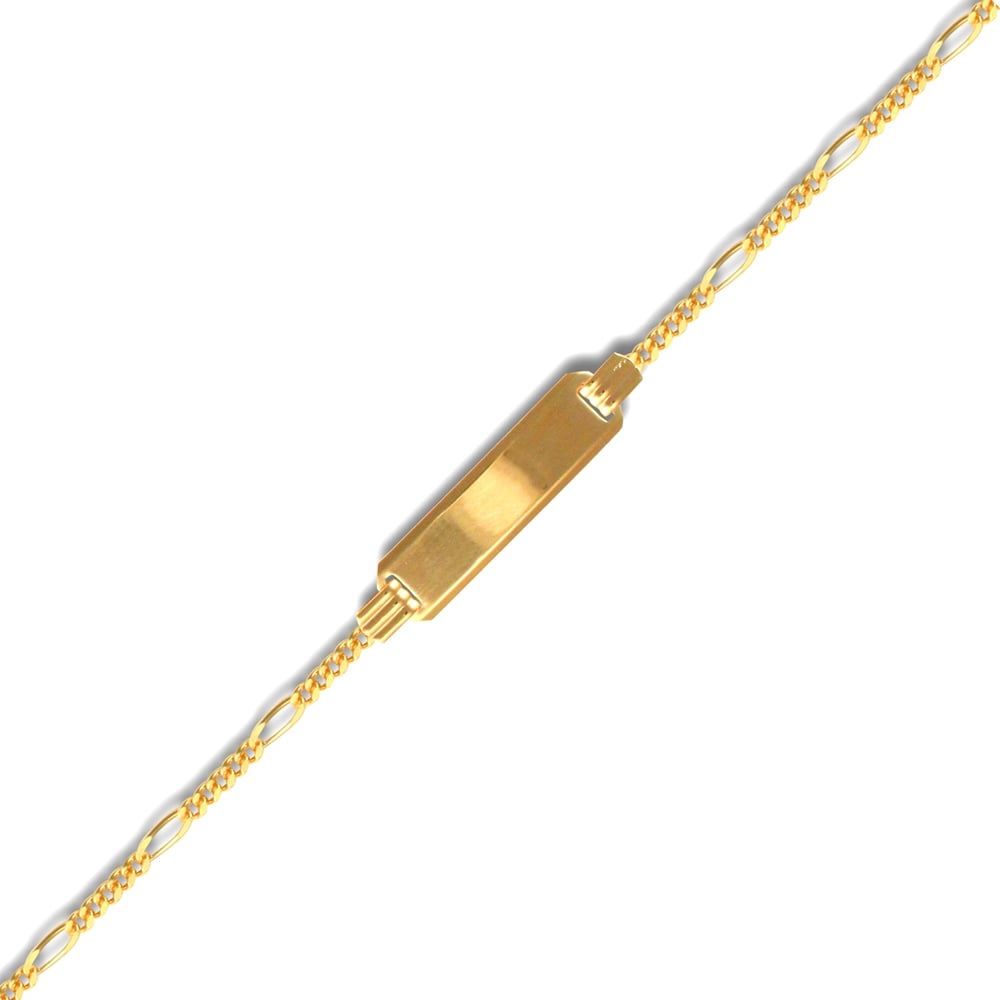 Unisex Solid 9ct Yellow Gold 5 Plus 1 Figaro 1.8mm Gauge Identity ID Bracelet