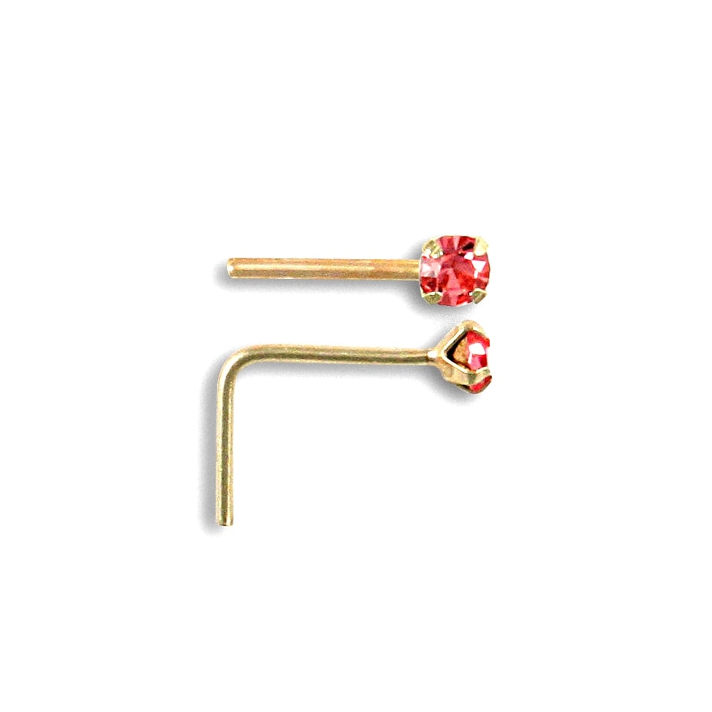 Ladies Solid 9ct Yellow Gold Pink Round Cubic Zirconia Solitaire Claw Set Nose Stud