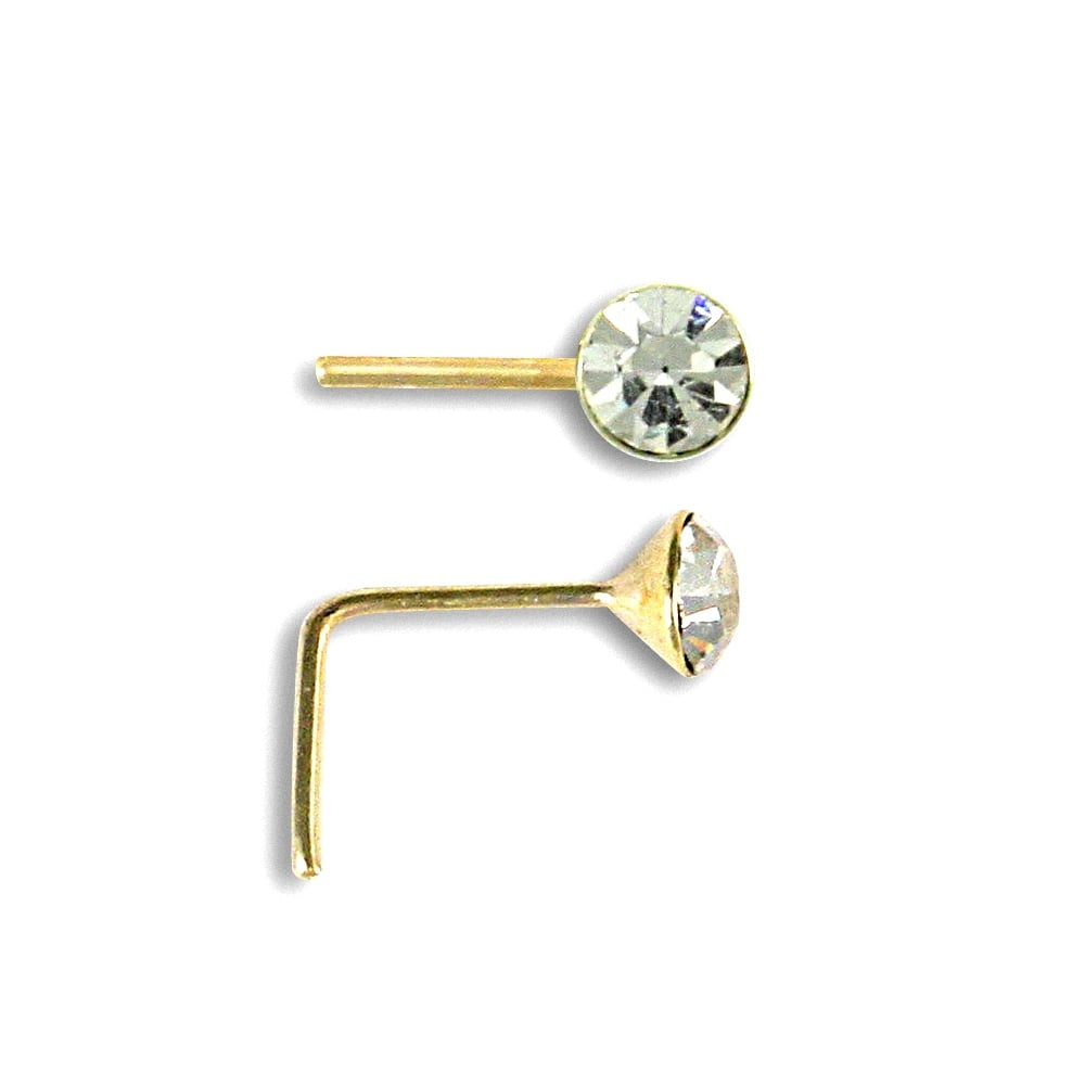 Ladies Solid 9ct Yellow Gold White Round Cubic Zirconia Solitaire Nose Stud