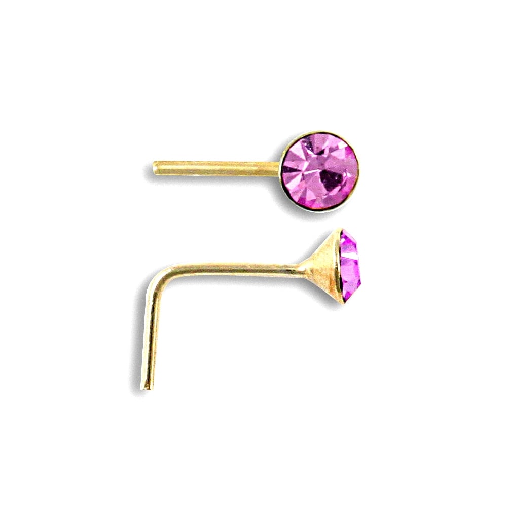 Ladies Solid 9ct Yellow Gold Lilac Round Cubic Zirconia Solitaire Nose Stud