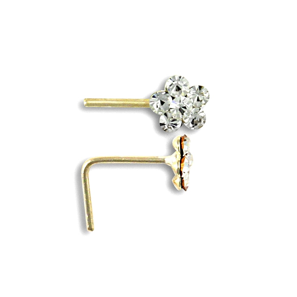 Ladies Solid 9ct Yellow Gold White Round Cubic Zirconia Daisy Flower Nose Stud