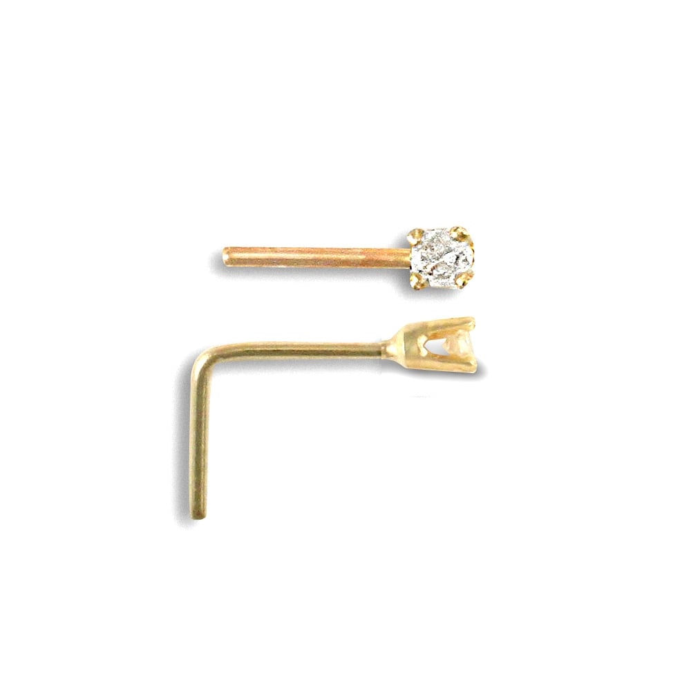 Ladies Solid 9ct Yellow Gold White Round Diamond Solitaire Claw Set Nose Stud
