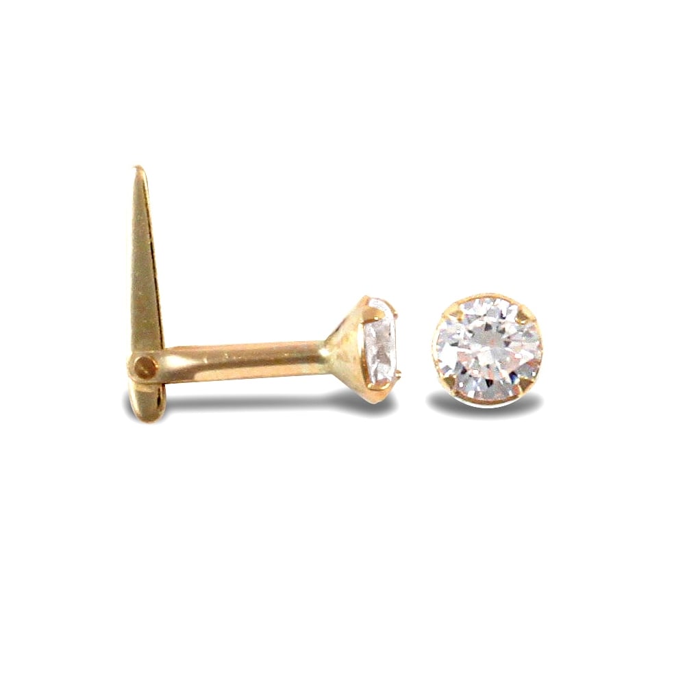 Ladies 9ct Yellow Gold White Round Cubic Zirconia Solitaire Claw Set Nose Stud
