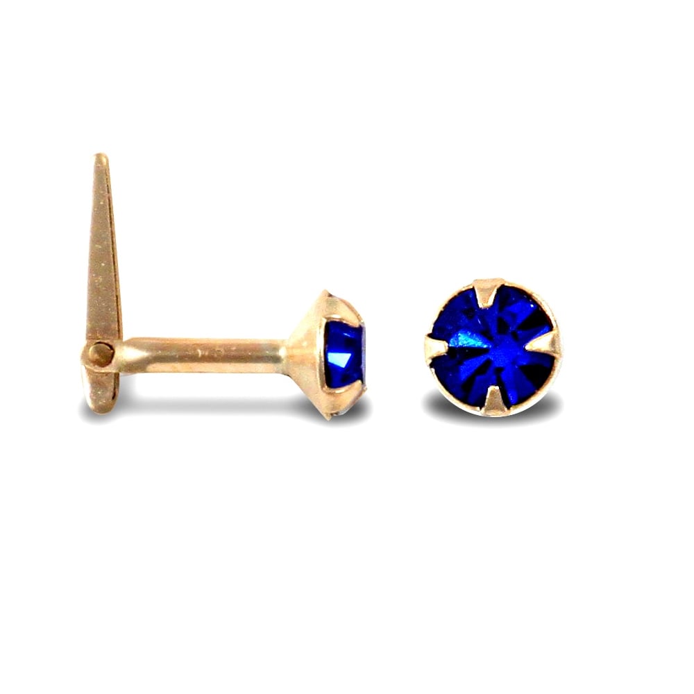 Ladies 9ct Yellow Gold Dark Blue Round Cubic Zirconia Solitaire Claw Set Nose Stud