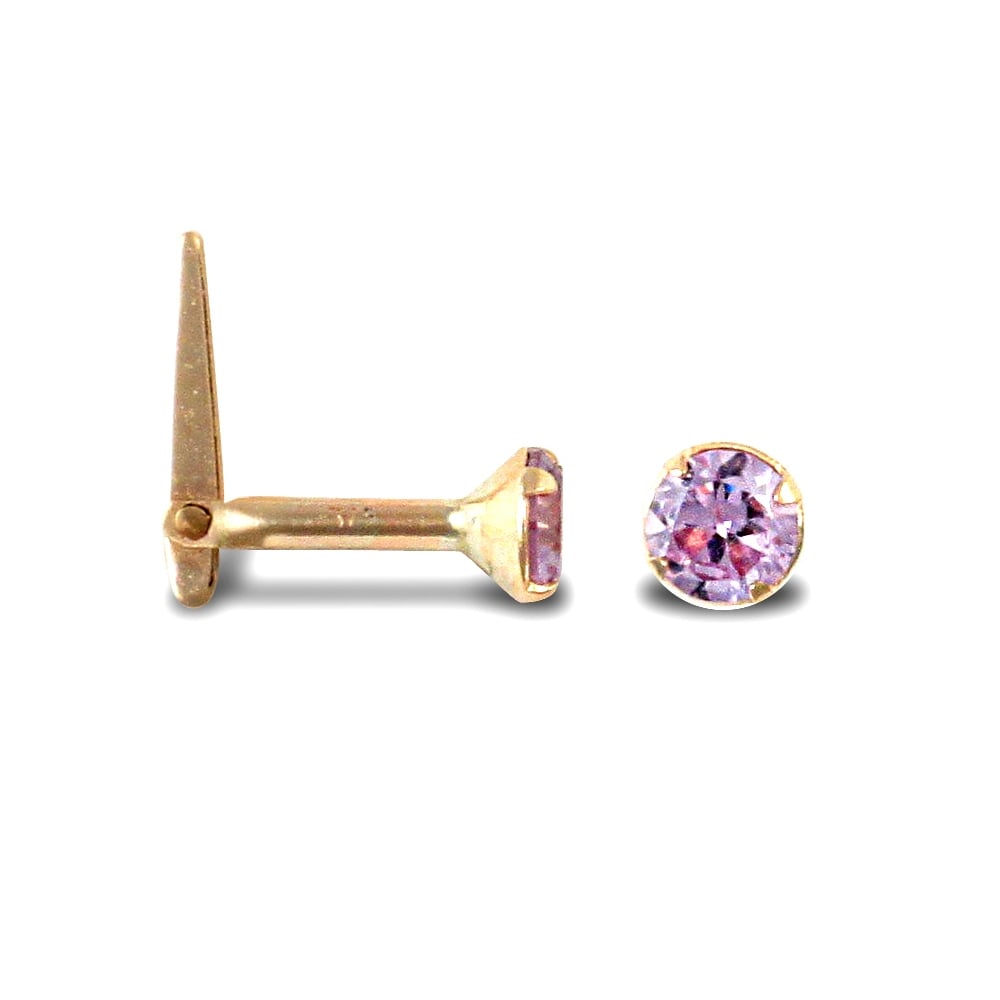 Ladies 9ct Yellow Gold Lilac Round Cubic Zirconia Solitaire Claw Set Nose Stud