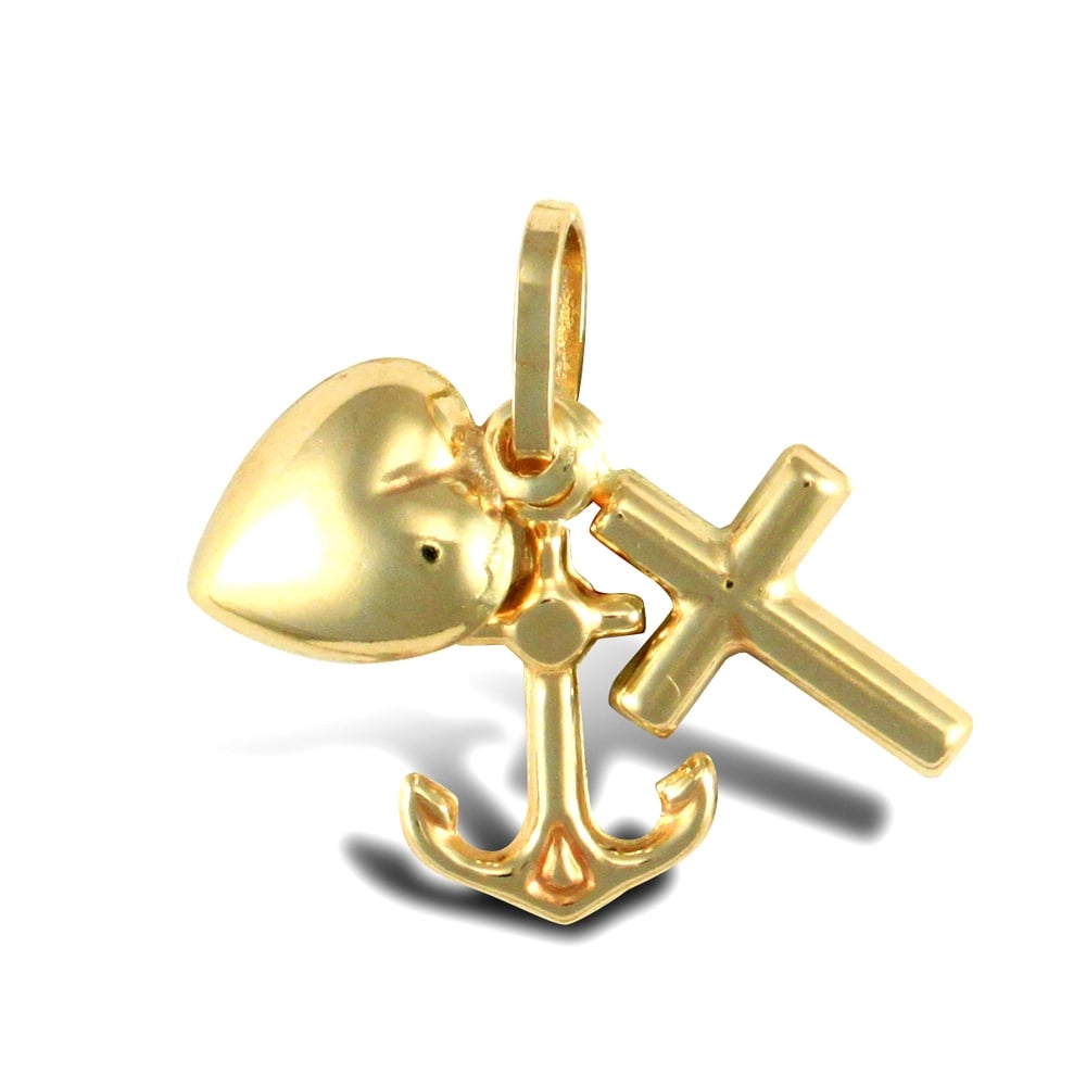 Ladies 9ct Yellow Gold Faith Hope Charity Charm Pendant