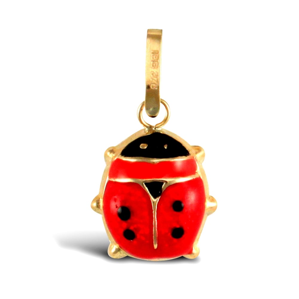 Ladies 9ct Yellow Gold Enamel Red Black Ladybird Charm Pendant