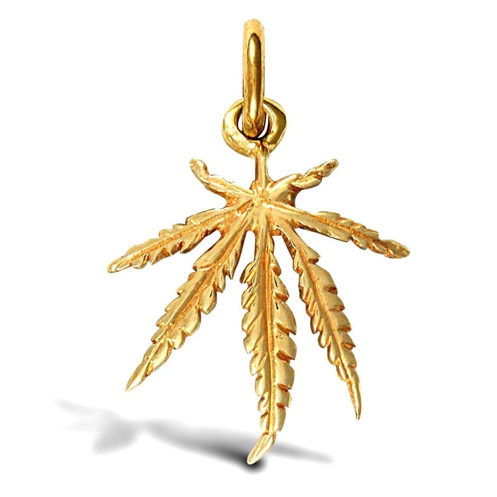 Solid 9ct Yellow Gold Marijuana Leaf Charm Pendant