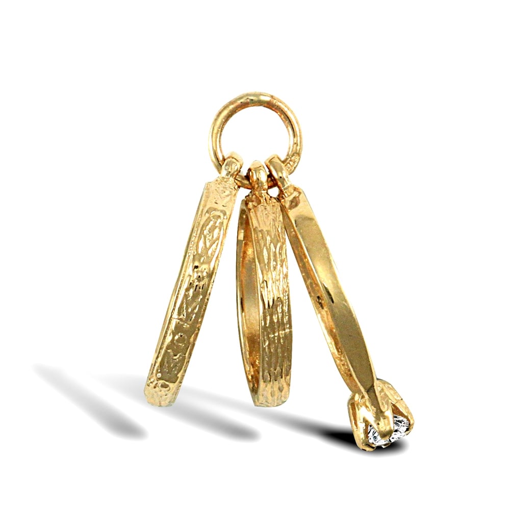 Ladies Solid 9ct Yellow Gold White Round Cubic Zirconia Wedding Engagement Eternity Trilogy Rings Charm Pendant