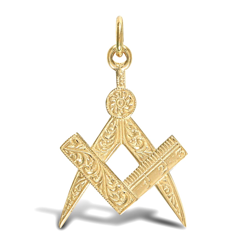 Men's Solid 9ct Yellow Gold Masonic Square Compass Charm Pendant