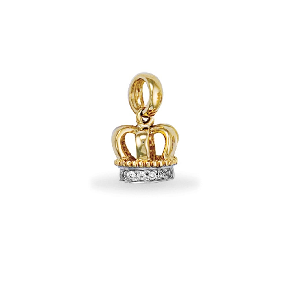 Solid 9ct Yellow Gold White Round Cubic Zirconia Bejewelled Crown Charm Pendant