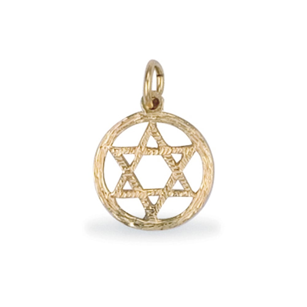 Solid 9ct Yellow Gold Star of David Barked Ring Charm Pendant