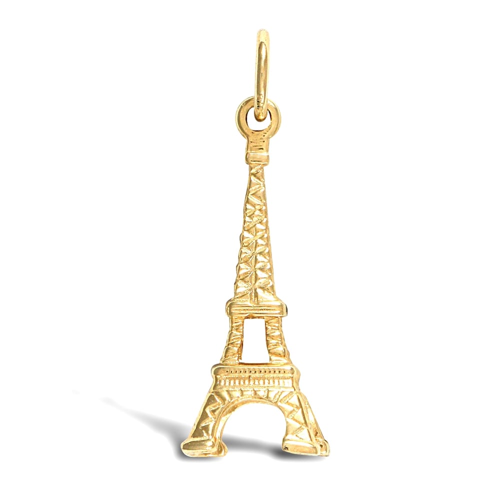 Solid 9ct Yellow Gold Eiffel Tower Charm Pendant