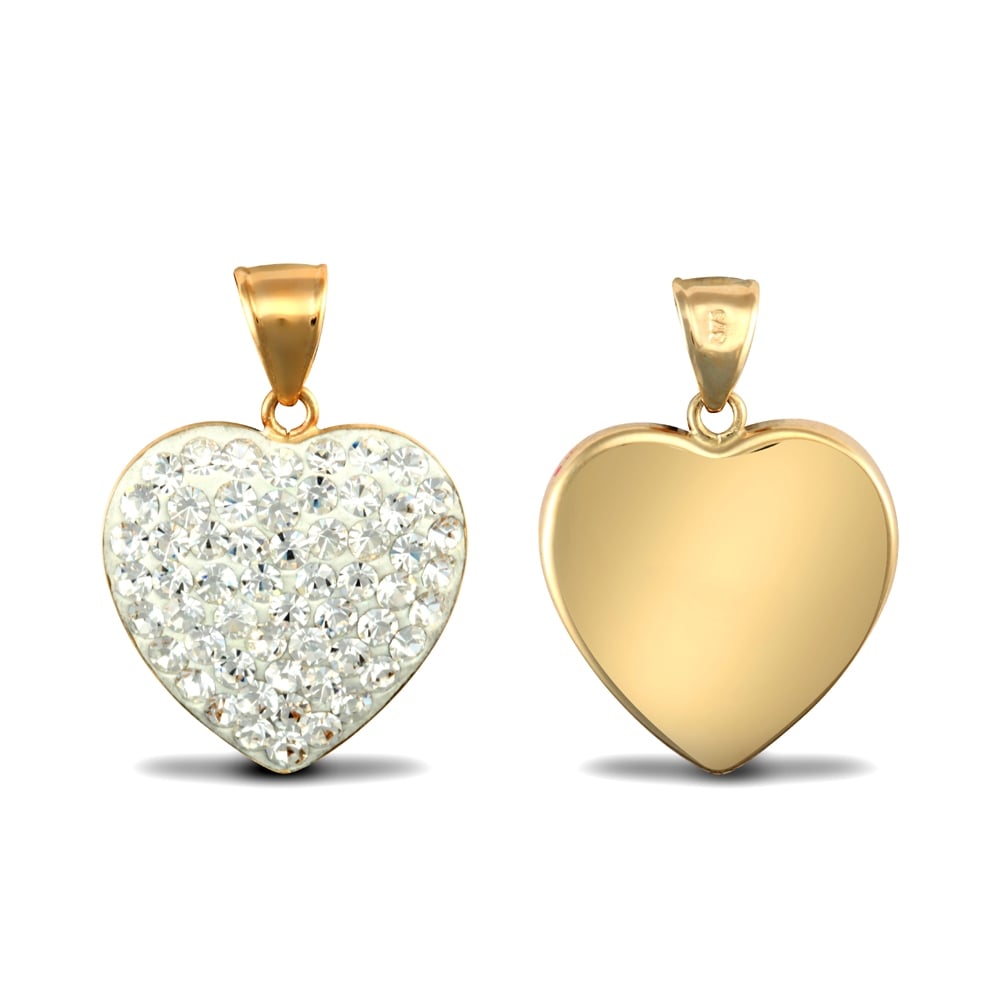 Ladies 9ct Yellow Gold White Round Crystal Love Heart Charm Pendant