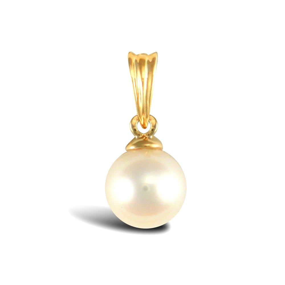 Ladies 9ct Yellow Gold Seawater Cultured Akoya Pearl Full Moon Pendant 6mm