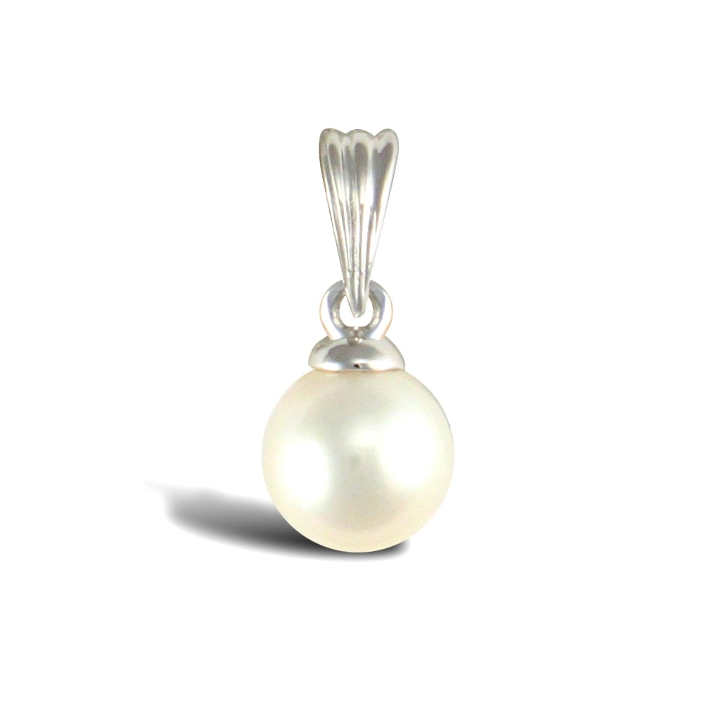 Ladies 9ct White Gold Seawater Cultured Akoya Pearl Full Moon Pendant 6mm