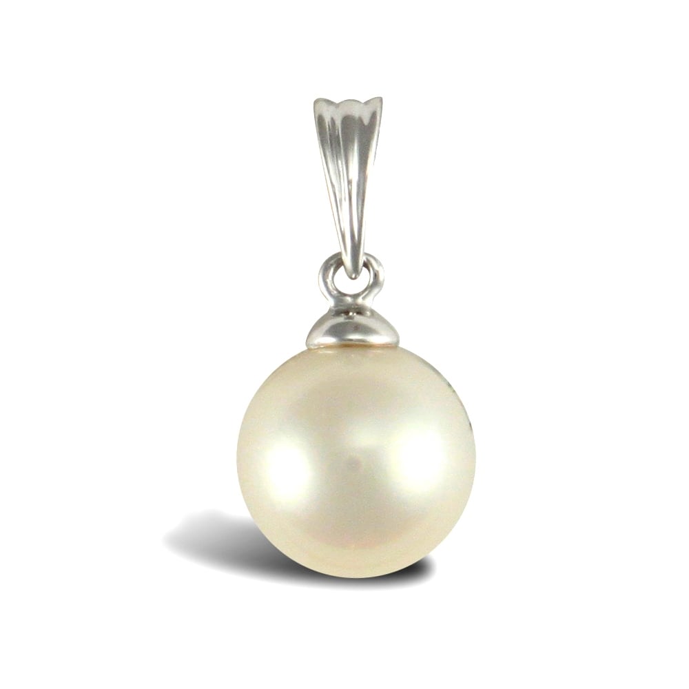 Ladies 9ct White Gold Seawater Cultured Akoya Pearl Full Moon Pendant 7mm