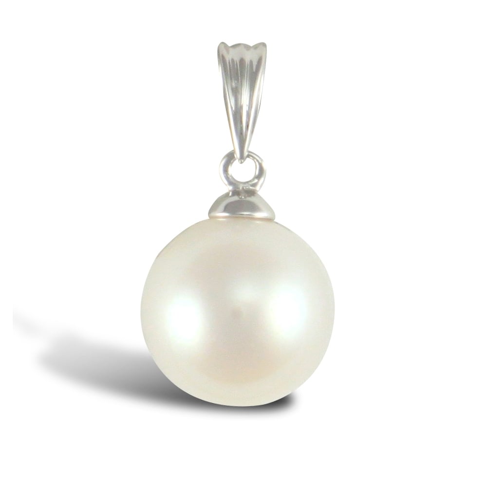 Ladies 9ct White Gold Seawater Cultured Akoya Pearl Full Moon Pendant 8mm