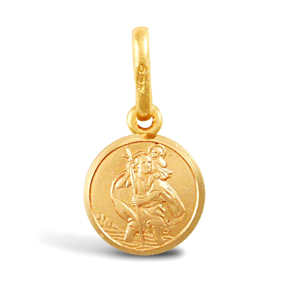Solid 9ct Yellow Gold Matte St Christopher Medallion Pendant
