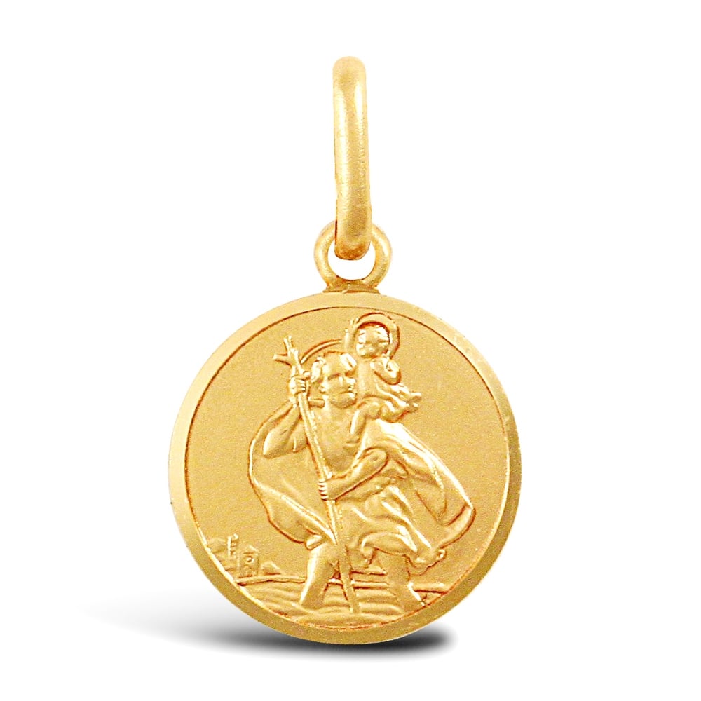 Solid 9ct Yellow Gold Matte St Christopher Medallion Pendant