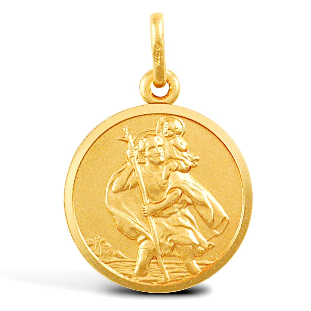 Solid 9ct Yellow Gold Matte St Christopher Medallion Pendant