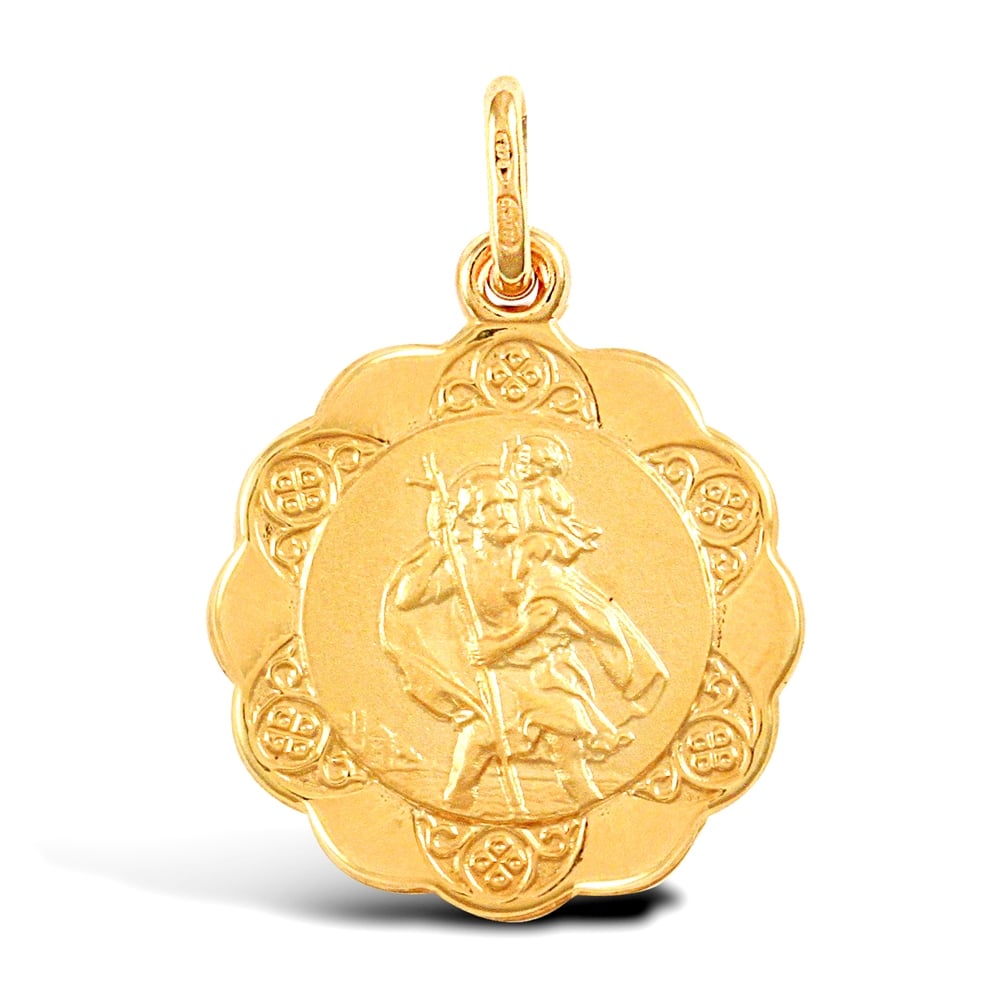 9ct Yellow Gold Scallop Edged St Christopher Medallion Pendant