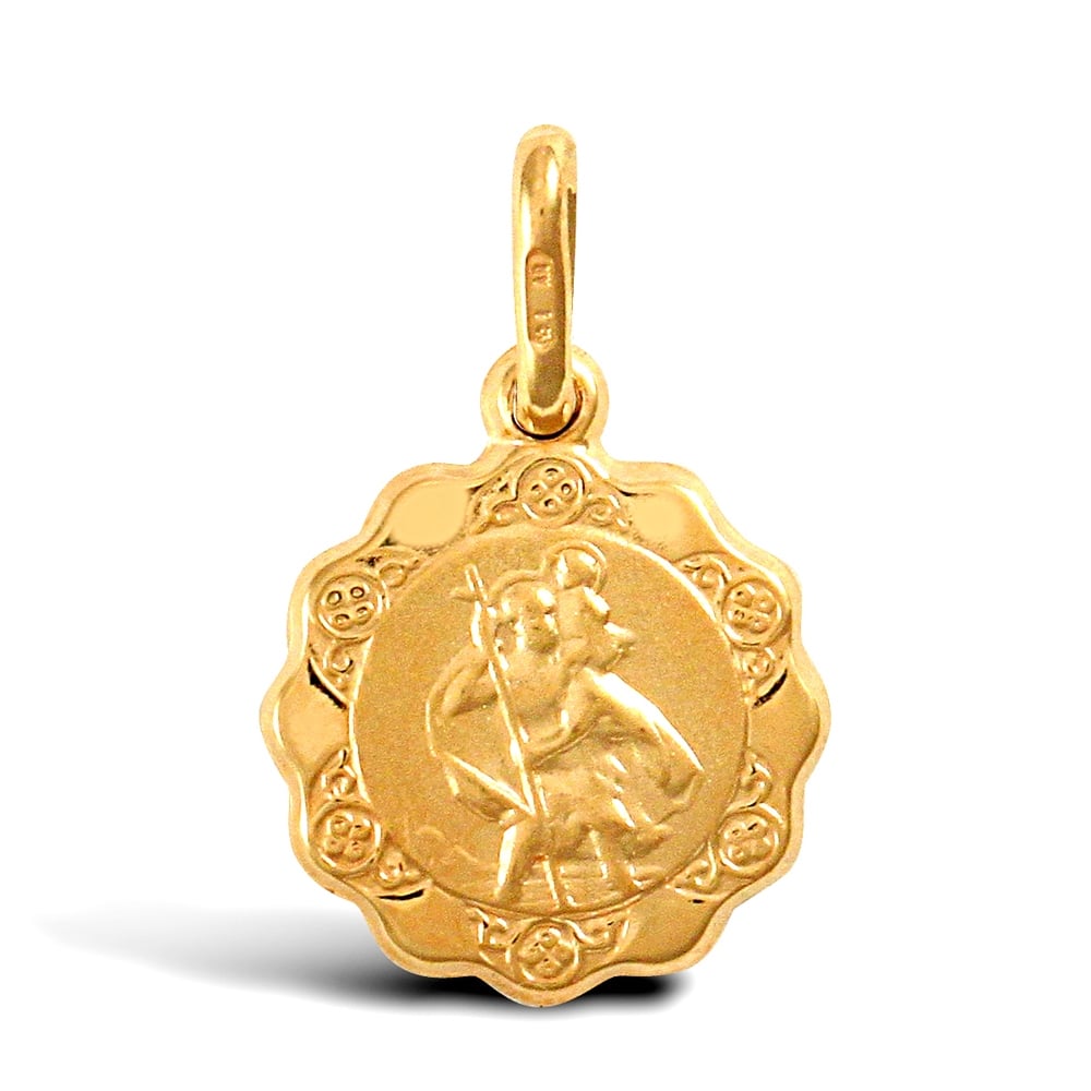 9ct Yellow Gold Scallop Edged St Christopher Medallion Pendant