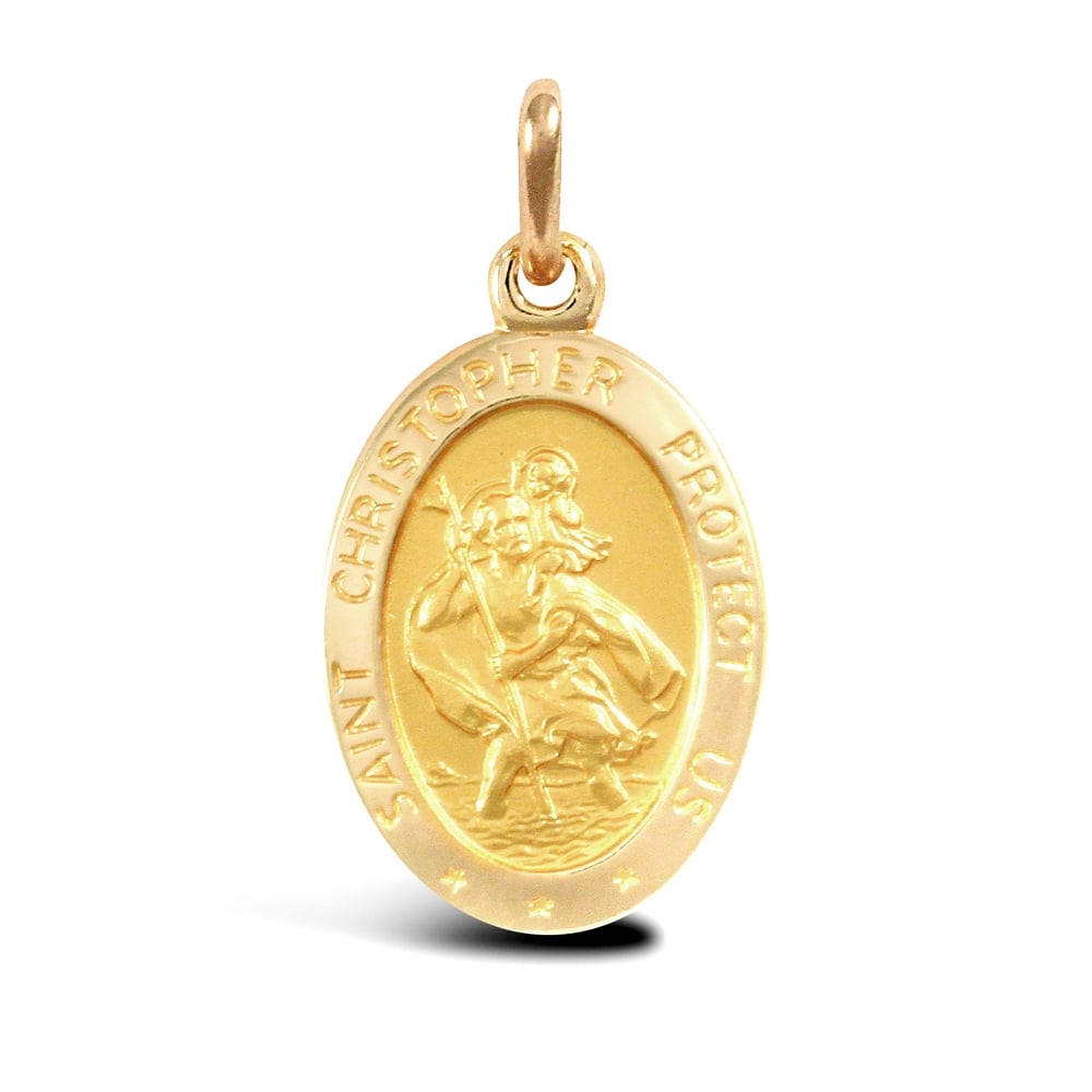 Solid 9ct Yellow Gold Matte Oval St Christopher Medallion Pendant
