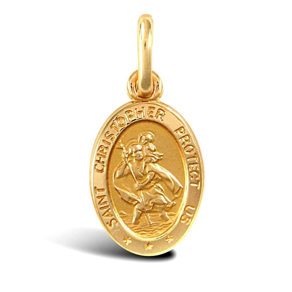 Solid 9ct Yellow Gold Matte Oval St Christopher Medallion Pendant