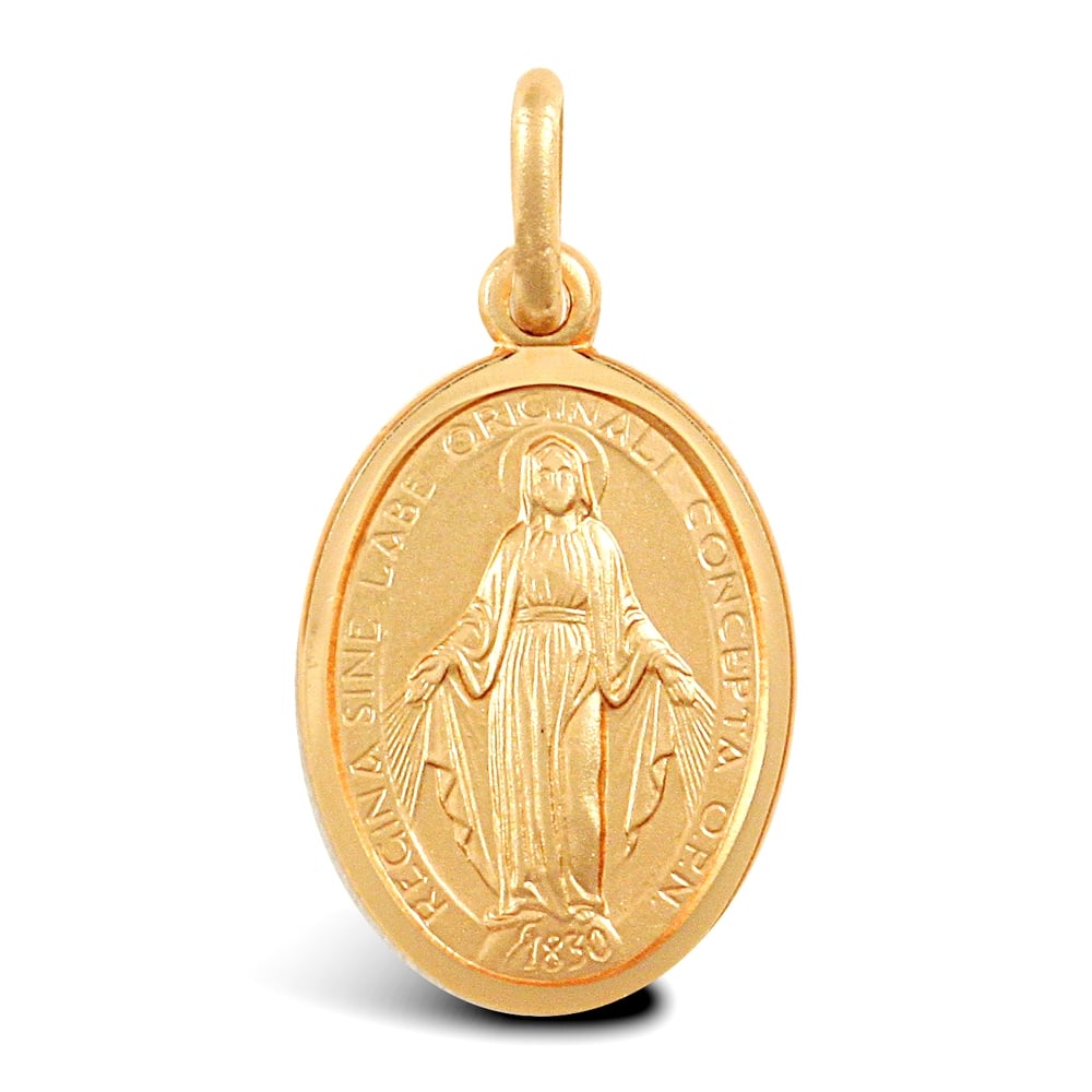 Solid 9ct Yellow Gold Matte Oval Miraculous Madonna Medallion Pendant