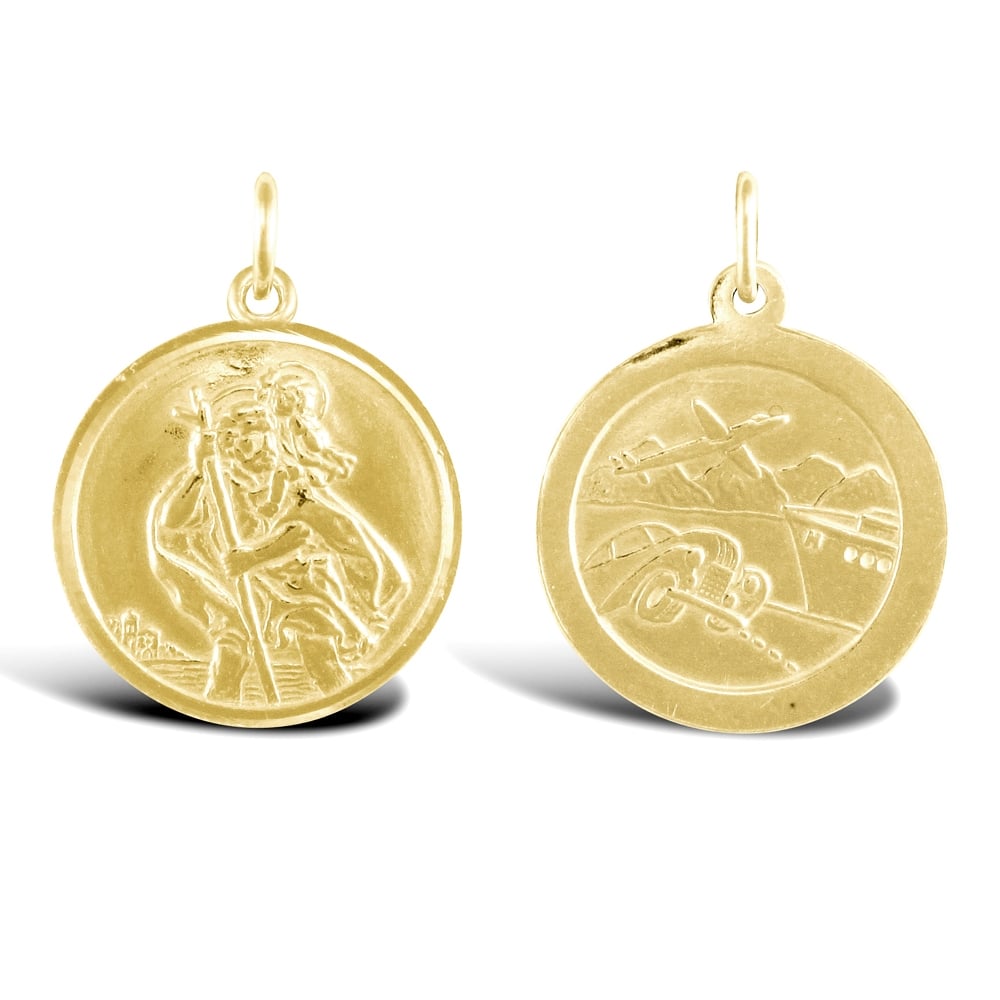 Solid 9ct Yellow Gold Double Sided St Christopher Medallion Pendant