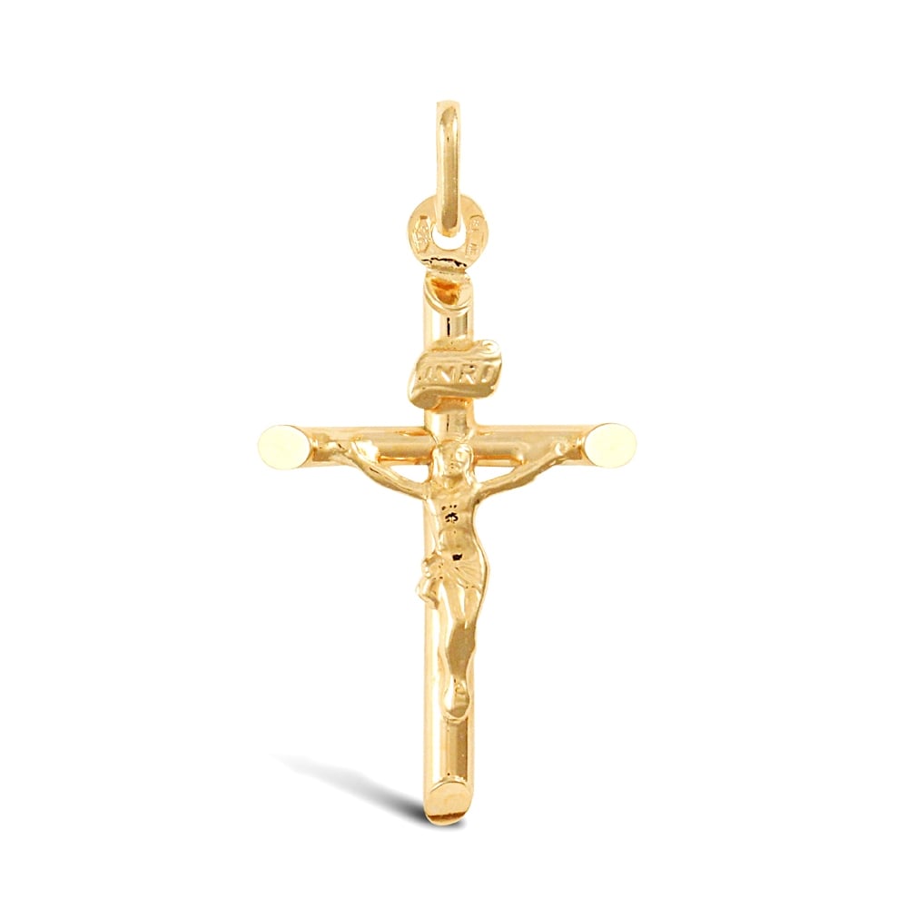 9ct Yellow Gold INRI Crucifix Cross Pendant