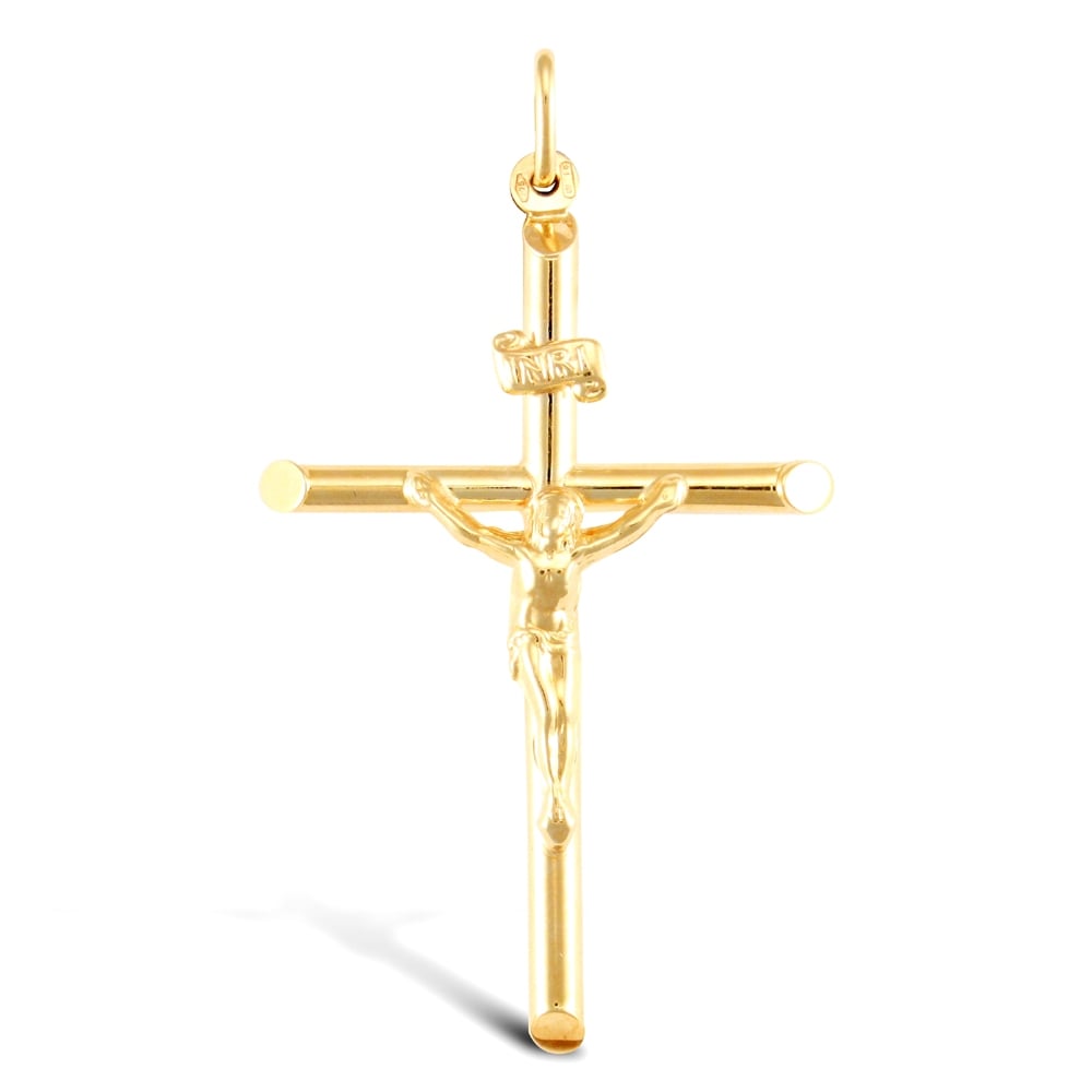 9ct Yellow Gold INRI Crucifix Cross Pendant