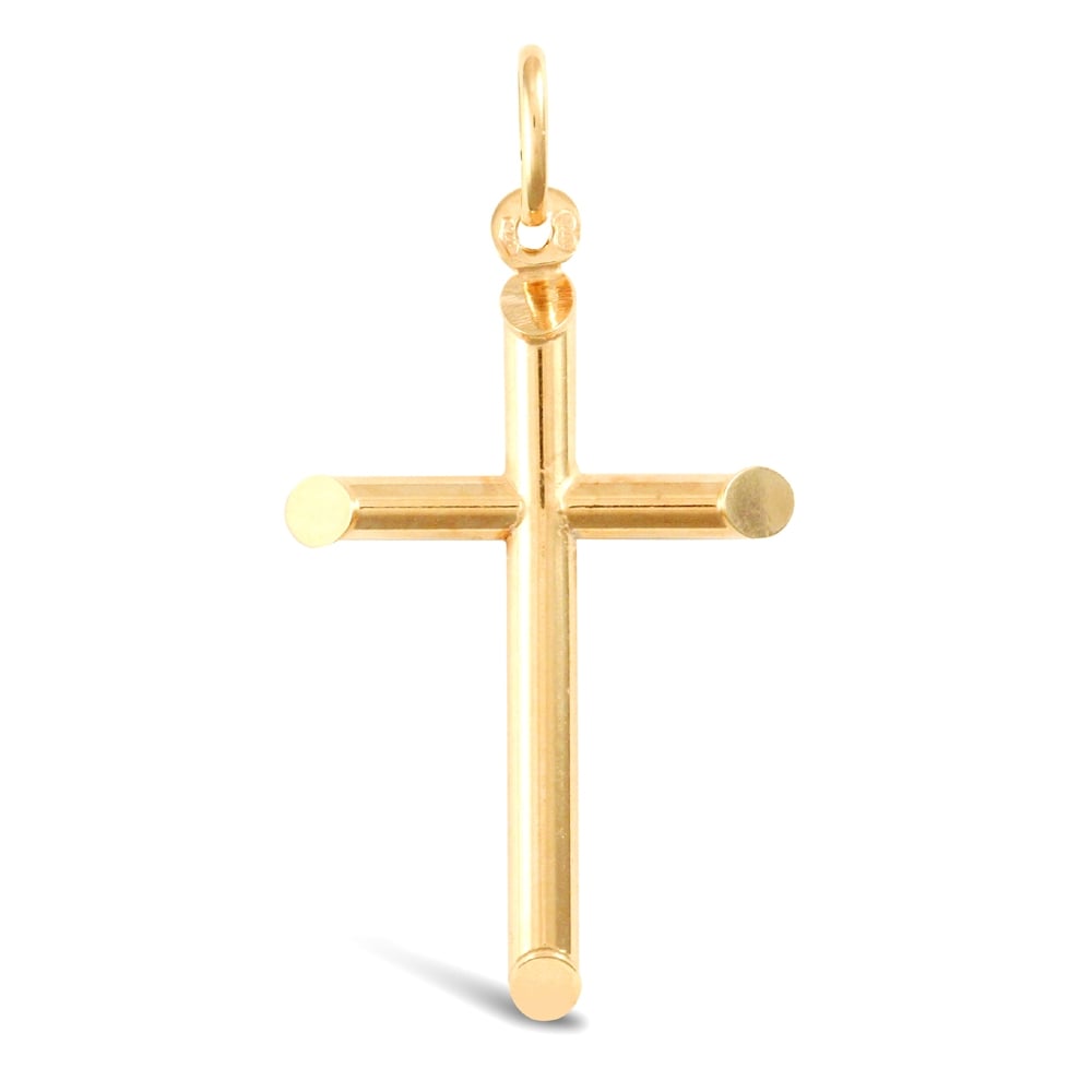 9ct Yellow Gold Round Tube Cross Pendant
