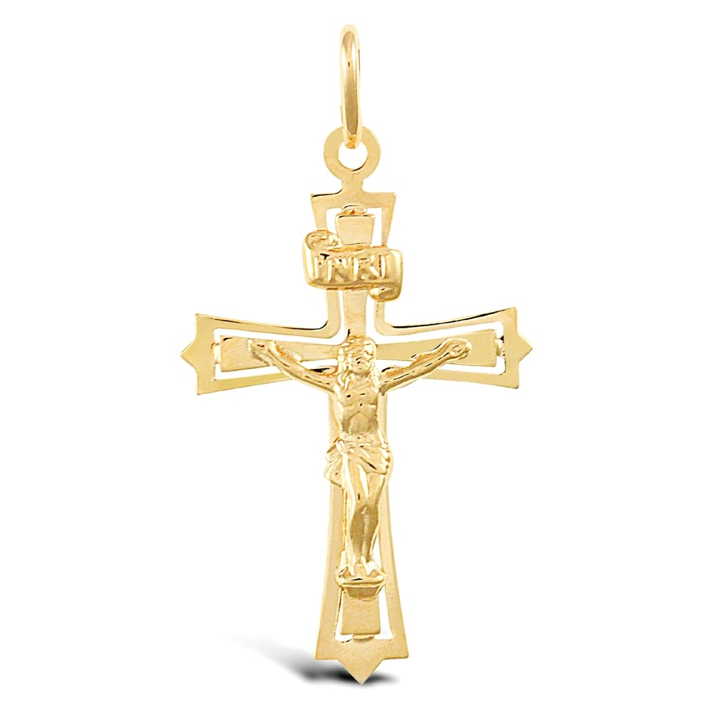 9ct Yellow Gold Fancy INRI Crucifix Cross Pendant