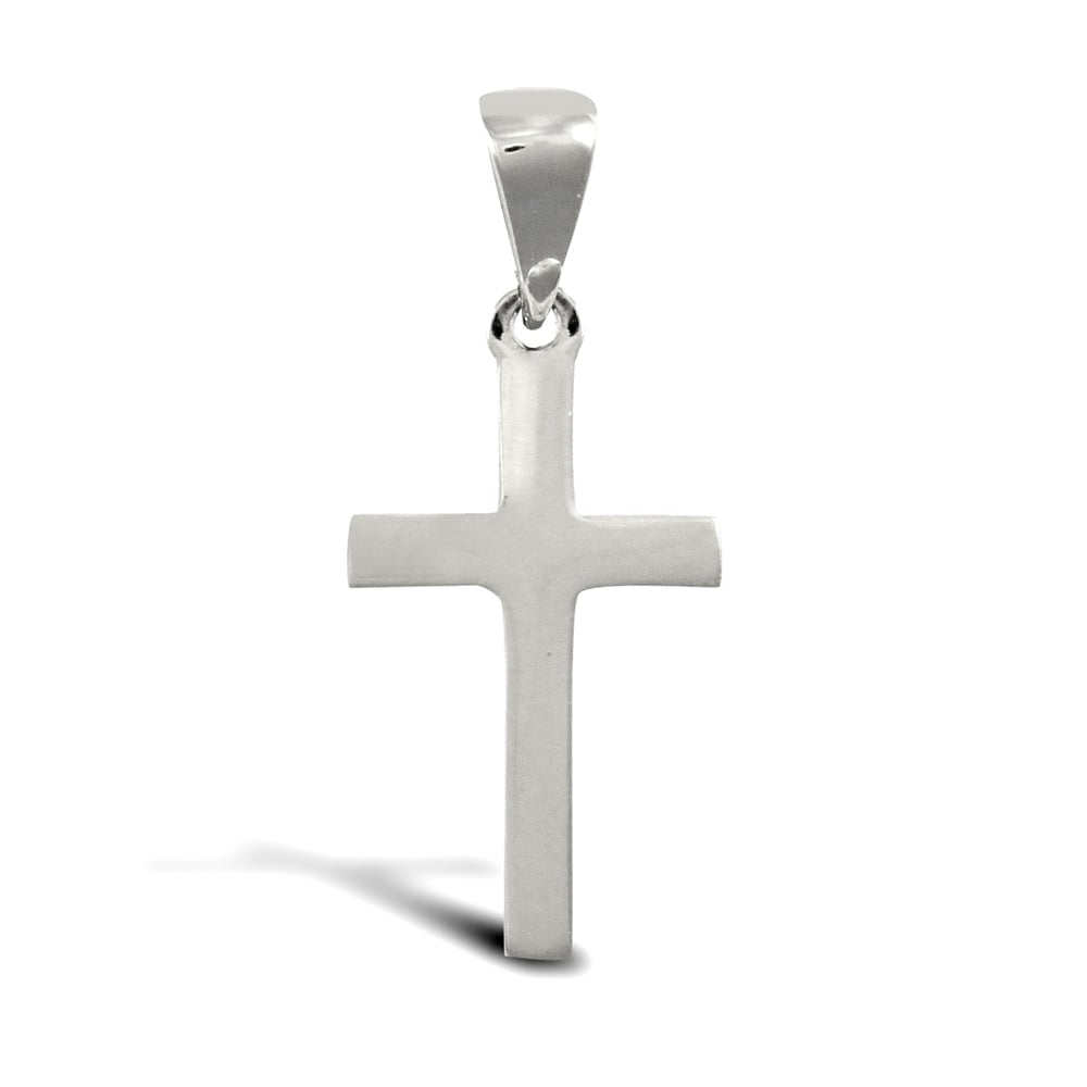 Solid 9ct White Gold Plain Cross Pendant