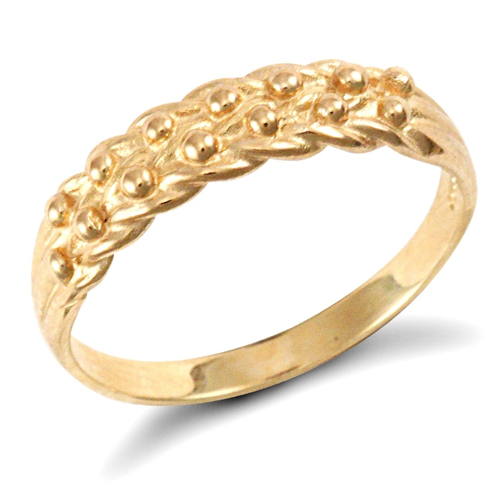Men's Solid 9ct Yellow Gold 2 Row Keeper Rope Edge Ring