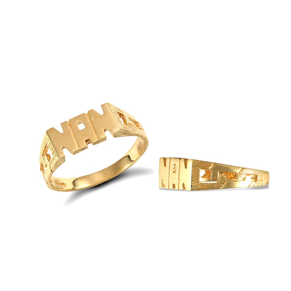 Ladies Solid 9ct Yellow Gold Curb Link Sides NAN Ring