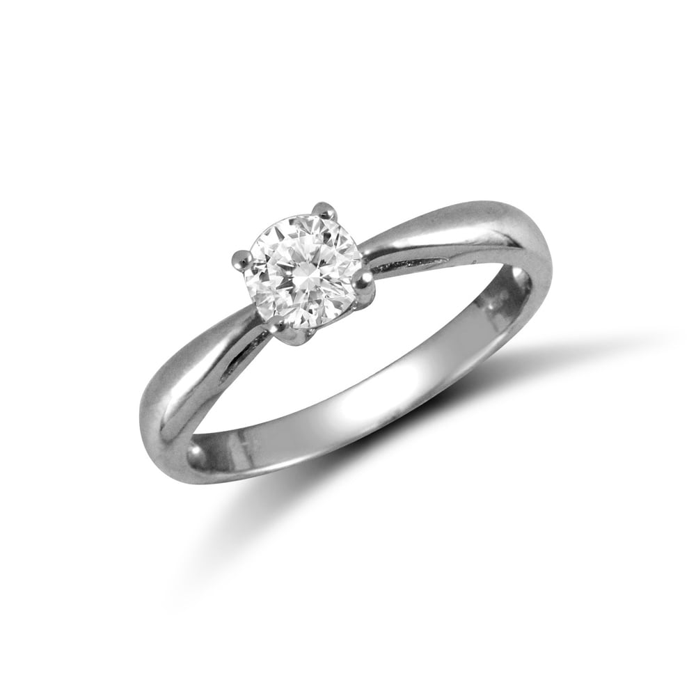 Ladies Solid 9ct White Gold White Round Brilliant Cubic Zirconia Solitaire Engagement Ring